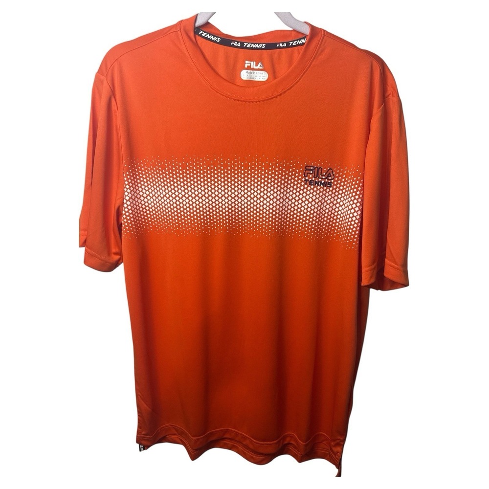 FILA Tennis Men's Core Dotted Printed Crew T-Shirt Orange Medium NWT‎